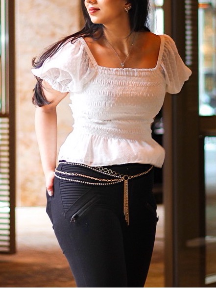 Express Swiss Dot Square Neck Peplum Top - White